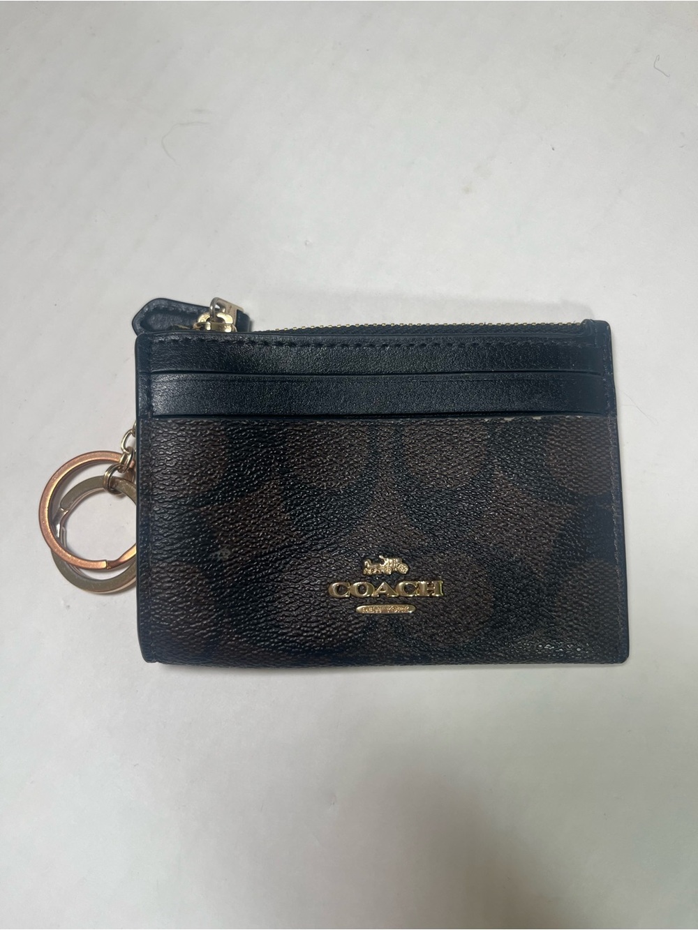 Coach Brown & Black Signature Card Holder with Keyring